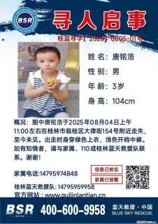 【寻人启事】图中唐铭浩于2025年08月04日上午11:00左右在桂林市临桂区大律街154号附近走失 - 日喀则28生活网 rkz.28life.net